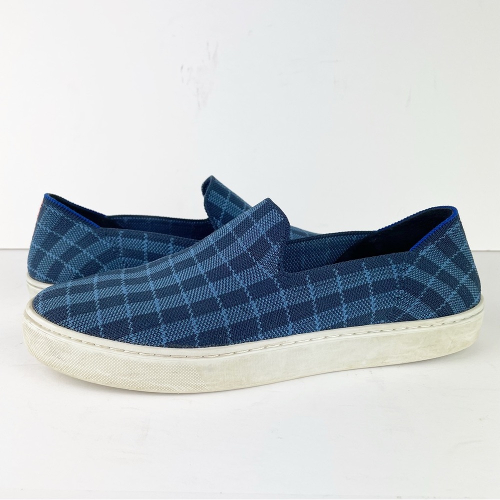 Rothy’s The Original Slip On Sneaker Blue Indigo Gingham Retired Shoes Size 10